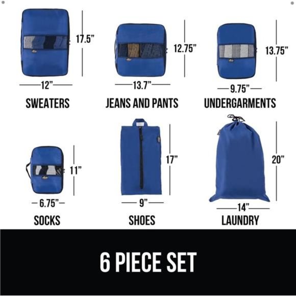 6 Piece Packing Cubes Set, Compression Space Saving Organizers Suitcase Luggage - Picture 3 of 6